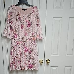 Chris Mclaughlin Pink Floral Bell Sleeve Dress EUC